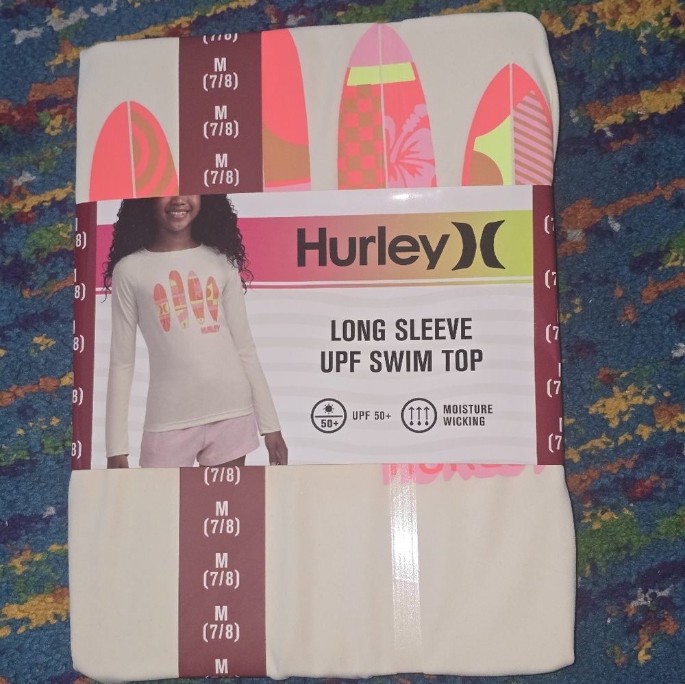 NWT Hurley Long Sleeve Swim Top‎ Girls Size 7/8